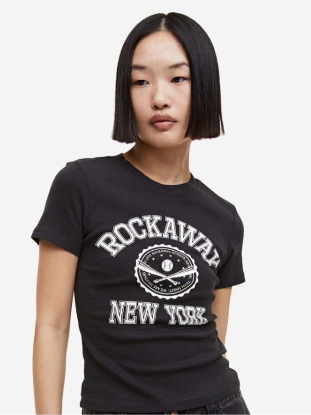 H&M Divided Women’s Baby Tee White Collegiate-style Emblem on Black Size XXS